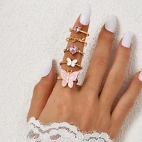 fashion korea pink butterfly ring set for women girl punk heart crystal zircon finger ring party jewelry birthday gift wholesale