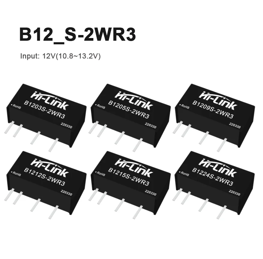 

B12_S-2WR3 2W 3.3V/5V/9V/12V/15V/24V DC DC Power Converter Module 10.8-13.2V