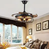 42inch Retro Iron Fans Remote Control Brown Blades Invisble Ceiling Fans 220V 110V Black Iron Fans With Lighting