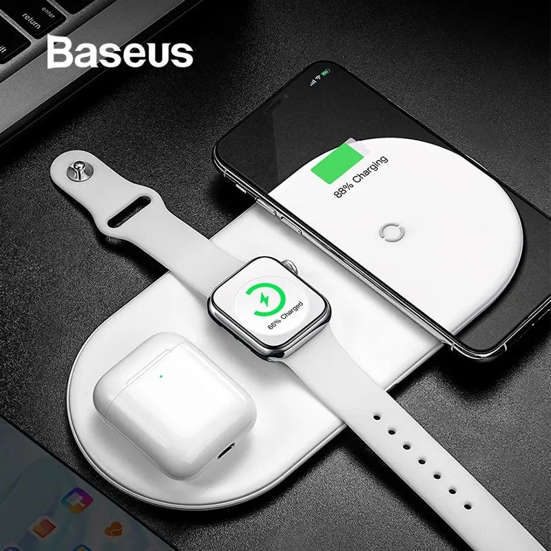 Фото Беспроводная зарядка Baseus Smart 3in1 Phone+Watch+Pods (18W MAX) Чёрная WX3IN1-01, WX3IN1-C01 №3