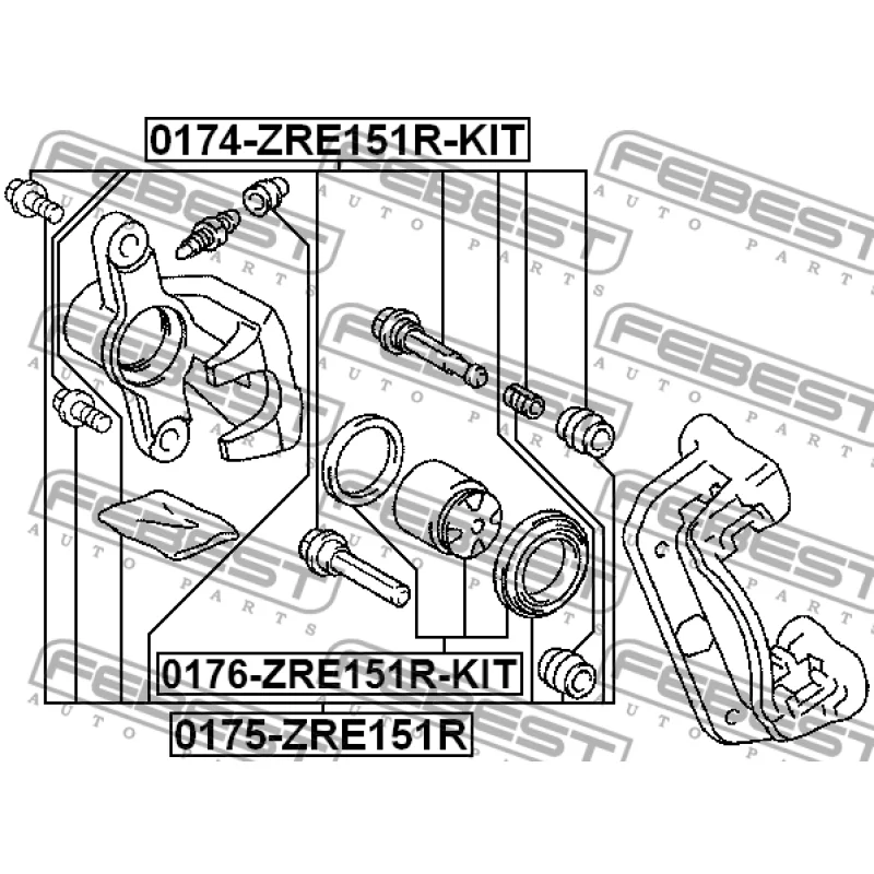Втулка направляющая суппорта тормозного заднего 0174-ZRE151R-KIT FEBEST Ремкомплекты