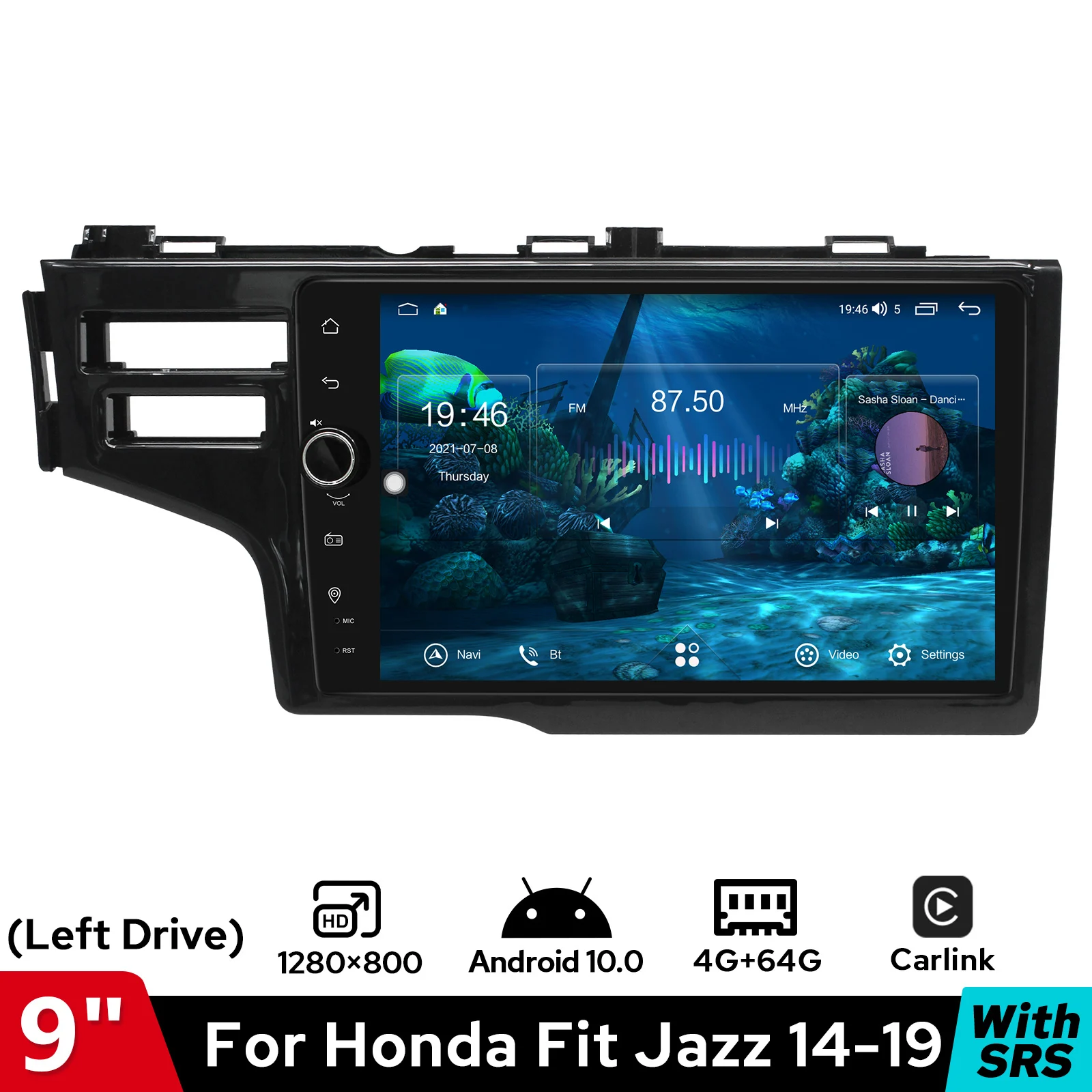 

Android Car Radio Stereo Bluetooth Subwoofer Microphone 9” Head Unit Wireless Carplay GPS For Honda Fit Jazz 2014-2019 With SRS