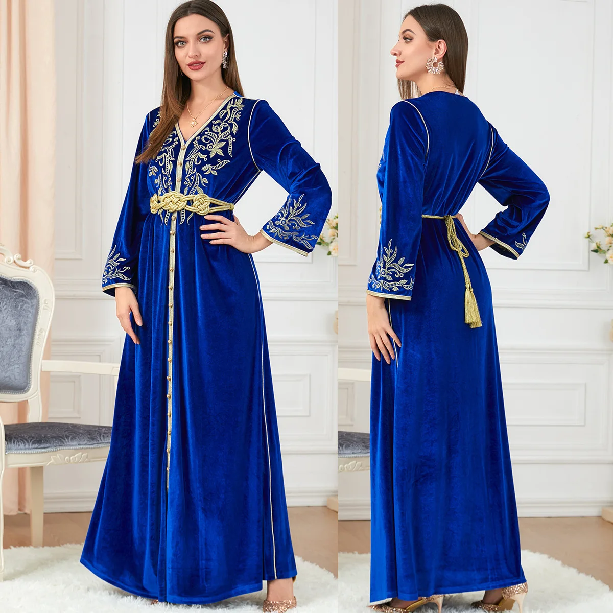 ICCLEK Women'S Long Dress Abaya Muslim Damen Moroccan Caftan Luxury Woman Wedding Eid Winter Velvet Dubai Jurken