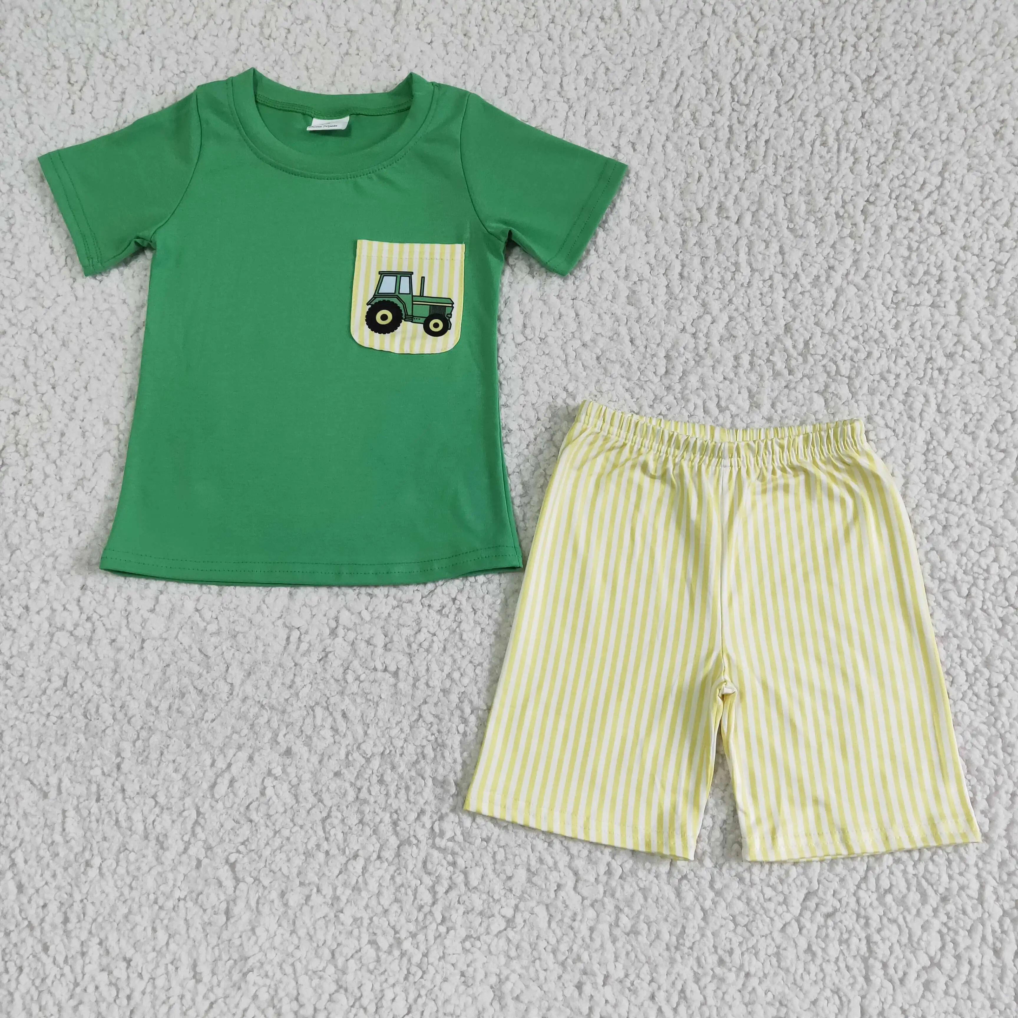 

summer baby girl clothing 2 piece summer green short sleeve top and yellow stripe shorts newborn girl clothing set