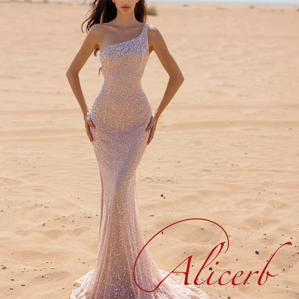 

Alicerb 2022 Elegant Princessly Sparkling Sheath Evening Dresses Crystal Floral Appliques Sweep Train Formal Prom Party Gowns