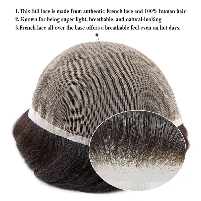 Full Lace Men Toupee Natural Hairline Human Hair Toupee Men Wig Invisible Breathable Hair Replacement System Unit Wig For Men