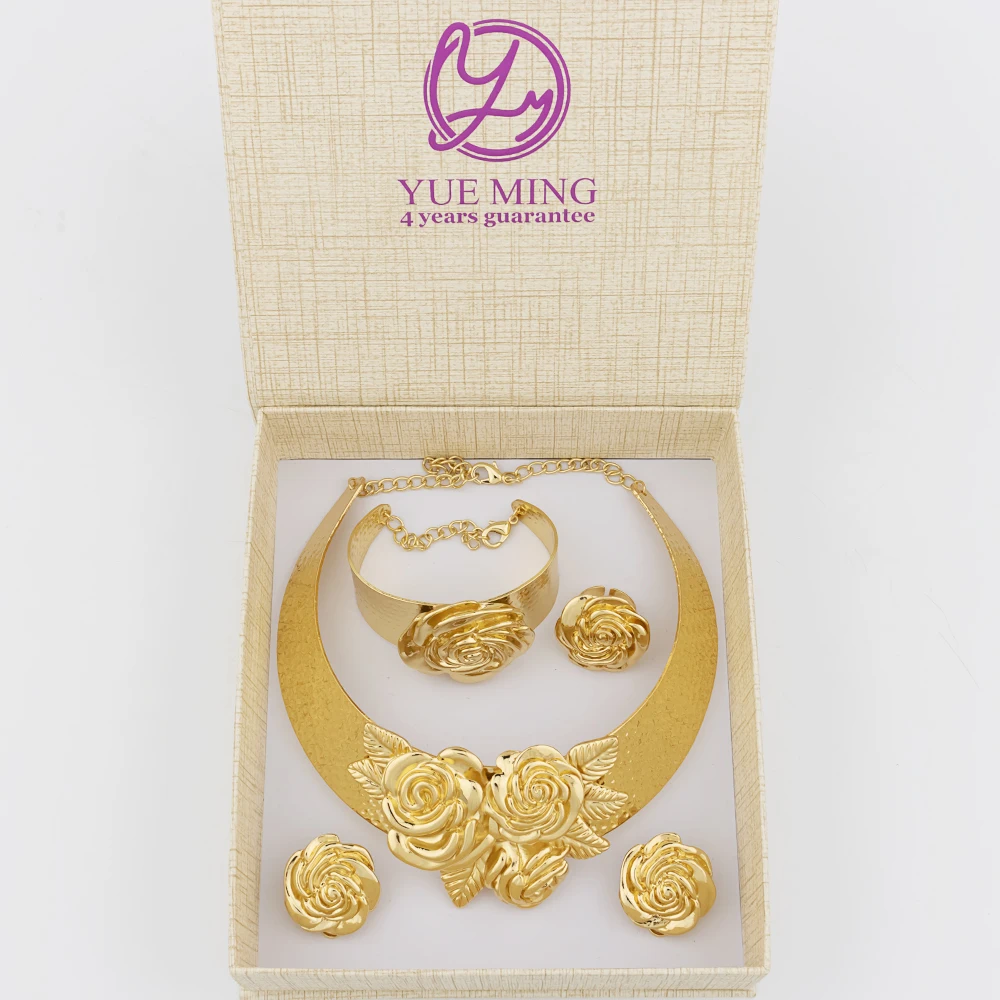 

Dubai Luxury Jewelry Sets Gift Box Gold Plated Necklaces Ring Earrings Bracelets Copper African Bridal Gifts Jewellery for Women