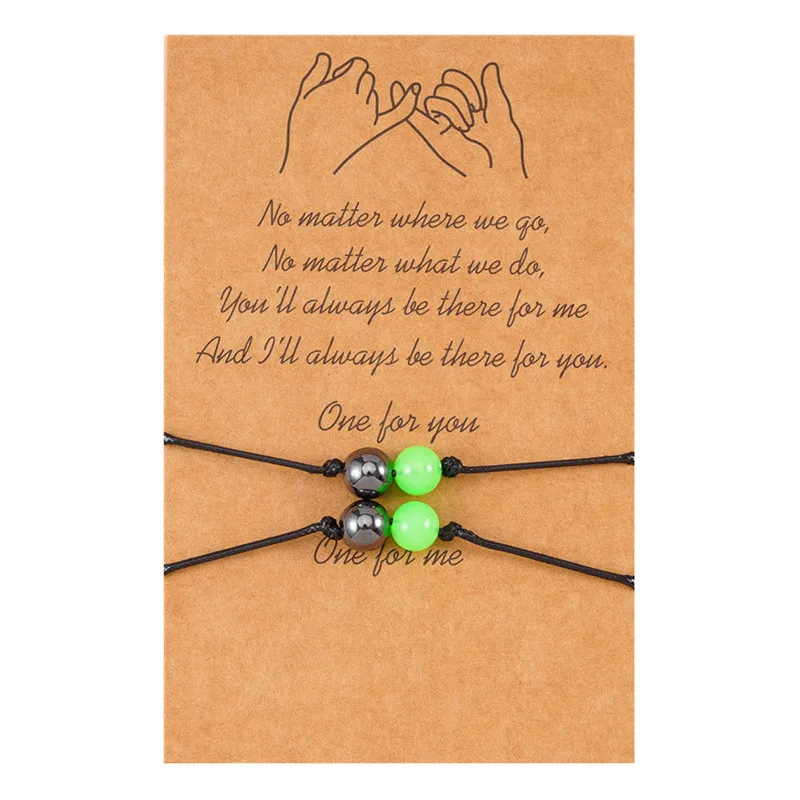 

2Pcs Black Magnetic Bead Luminous Bracelet Glowing In The Dark Fashion Woven Rope Couple Bracelets For Best Friend Jewelry Gifts