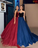 ms bluered tulle prom dresses velour strapless floor length sleeveless vestido do fiesta long prom gowns for women plus size