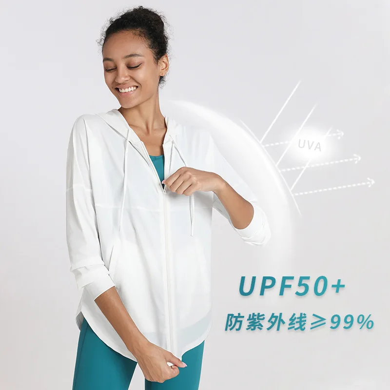 

Sunscreen Yoga Jacket Sports Top Women's Zipper Hooded Cardigan Summer Long Sleeve Fitness Yoga Clothes