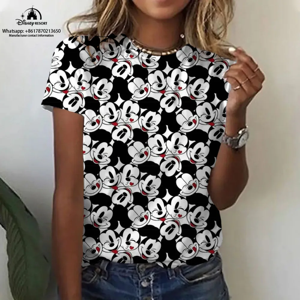 

Disney Mickey Minnie short-sleeved T-shirt fashion full print pattern T-shirt loose sports T-shirt breathable