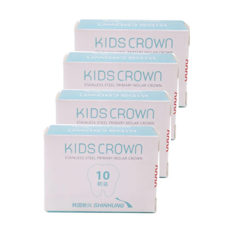 

Korea Shinhung Kids Stainless Steel Primary Crowns 10Pcs/Box Dental Restoration Orthodontic Kids Temporary Crowns