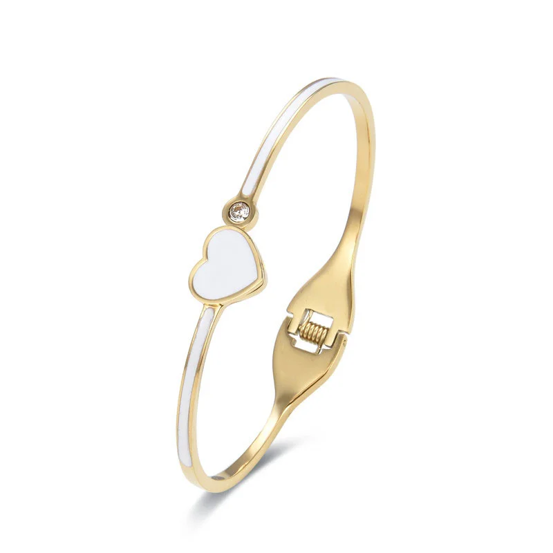 

Stainless Steel Bangles Bracelets For Women Simple Gold Color Heart With Crystal Couples Bracelet Trendy Birthday Jewelry Gifts
