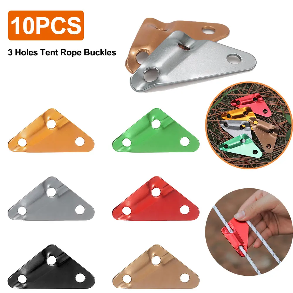 

10Pcs Tent Rope Buckles Aluminum Alloy Outdoor Camping Wind Rope Stopper Portable Triangle Awning Adjustable Buckles