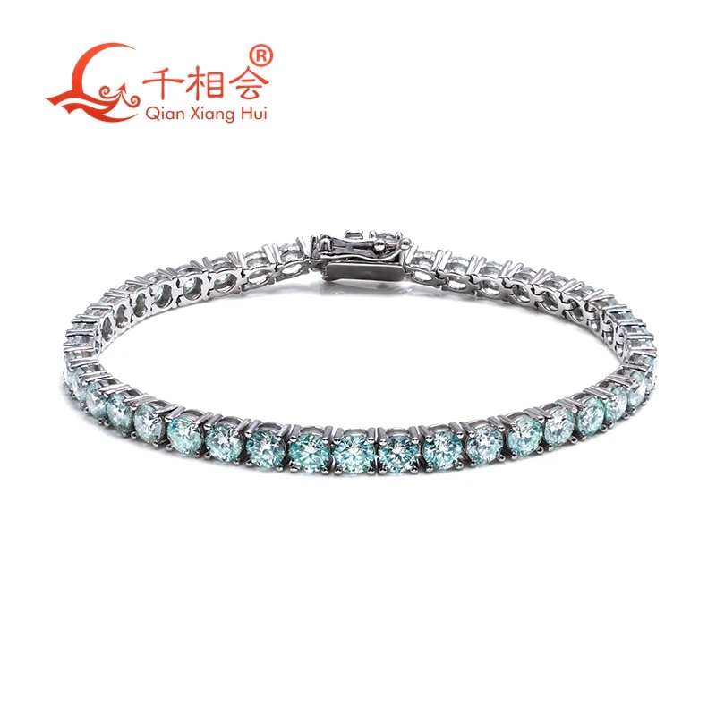 Luxury Tennis Bracelet  3mm 4mm 5mm Blue color   Moissanite  925 Sterling Silver  Bracelet jewelry for dating men women