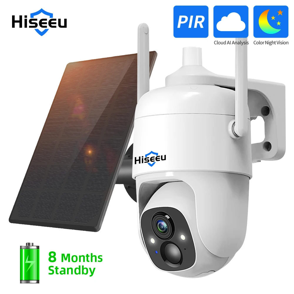 Hiseeu 3MP Cloud AI WiFi камера видеонаблюдения с перезаряжаемой батареей панелью