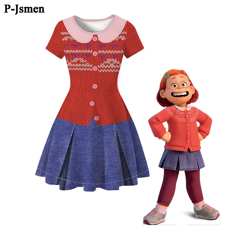 

P-Jsmen Turning Red Cosplay Costume Cartoon Animals 3D Print Princess Dress Kids Girls Summer Fancy Short Sleeve Dresses