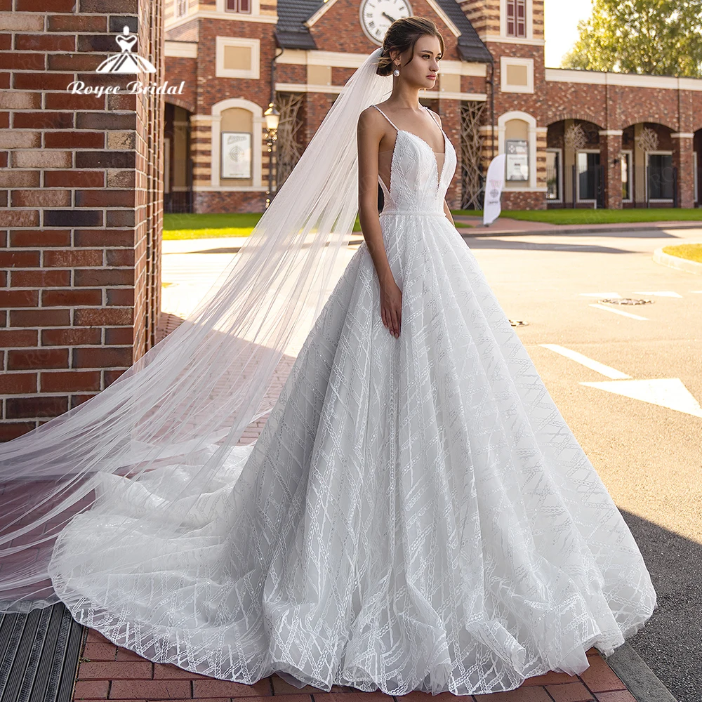 

Vestidos De Novia Elegant Deep V Neck Ivory Wedding Dress for Women Spaghetti Straps Princesa Bridal Gown Robe Mariée Custom