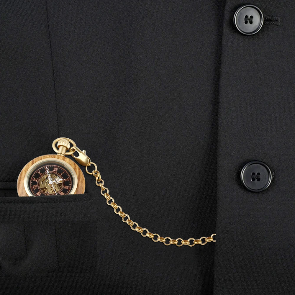 Wood Special Design Fashion Pocket Watch Mechanical Vintage Necklace Men Women Birthday Anniversary Gift With Box