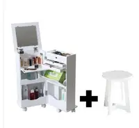 Home Organizer Bedside Table Organizer Makeup Storage Shelf and Display Box Wide Vanity Set with Makeup OranizerStool and Mirror