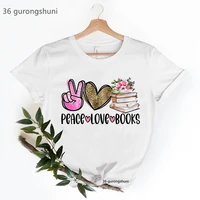 peace love books graphic print tshirts womens clothing leopard flowers t shirt female summer fashion tops tee shirt femme