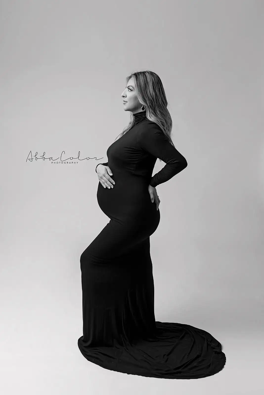 Maternity Gown for Photo Shoot Black Turtleneck Photography Dresses Long Sleeve Bridesmaid Pregnancy Women Clothes For Pregnant