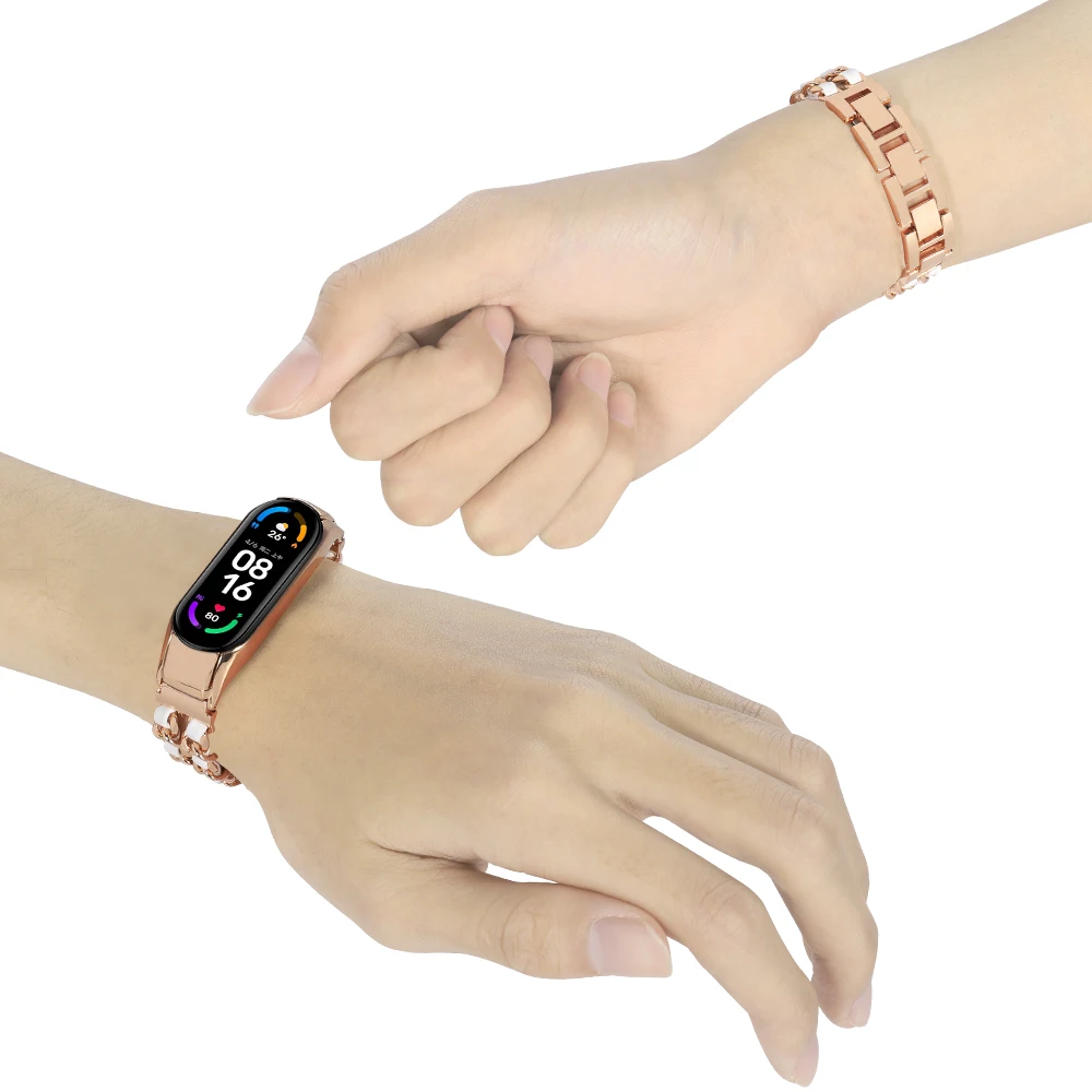 Women Gold wristband for Mi Band 6 5 Bands Bracelet for Xiaomi Mi Band 4 3 lady luxury jewelry metal leather bracelet Correa