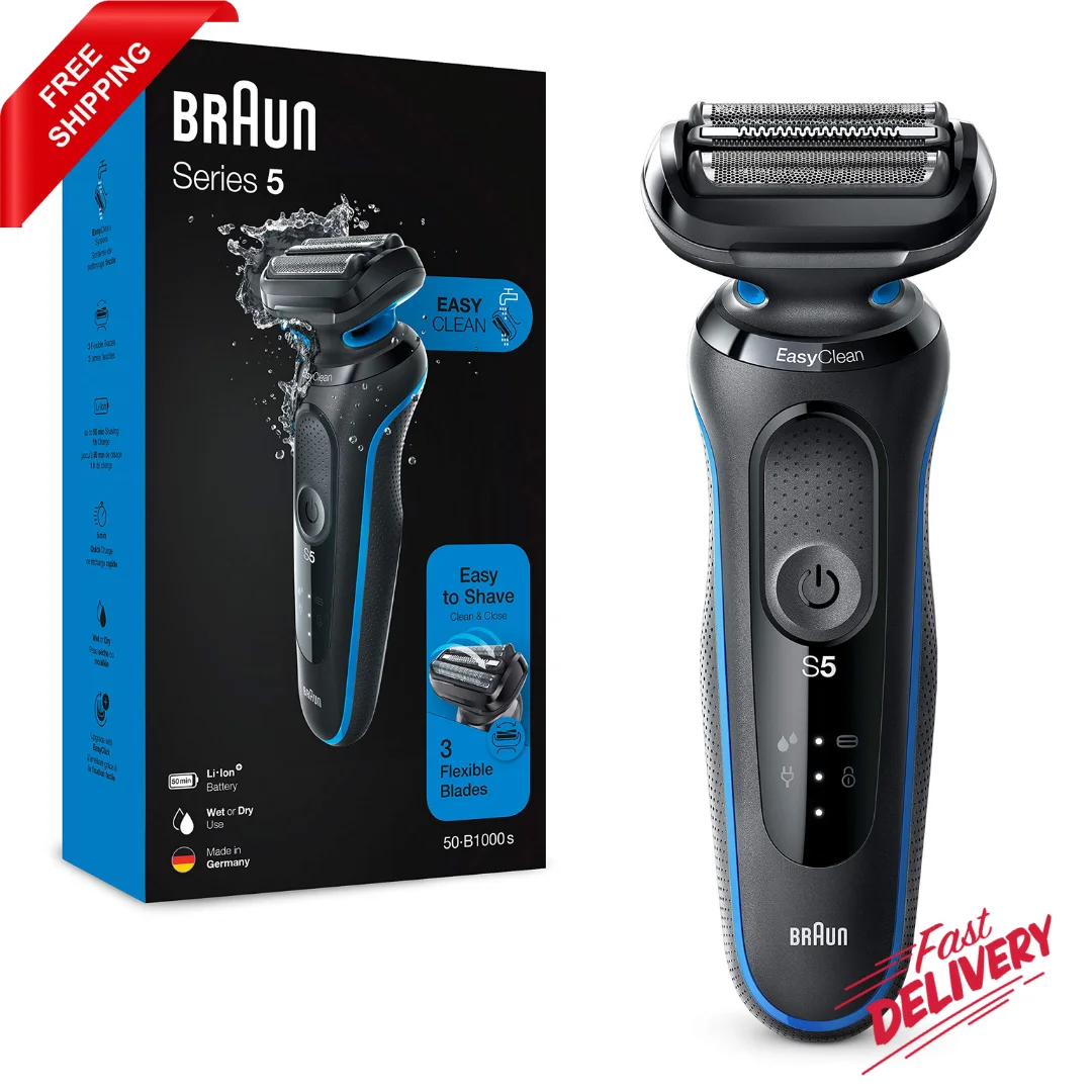 

Braun Series 5 Electric Shaver Wet-Dry Razor Beard Trimmer 3 Flexible Blades Washable Water For 50 B1000s mavi