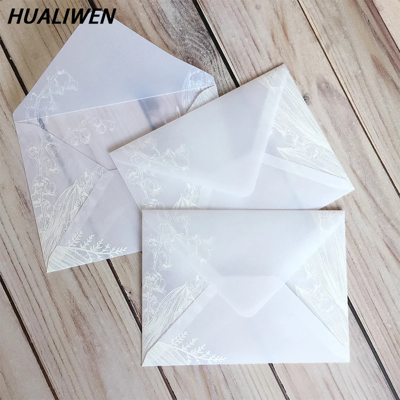 

5pcs/lot Transparent Envelope Vintage Envelopes Printed Flower Floral Pattern Translucent Paper Envelope for Wedding Invitation