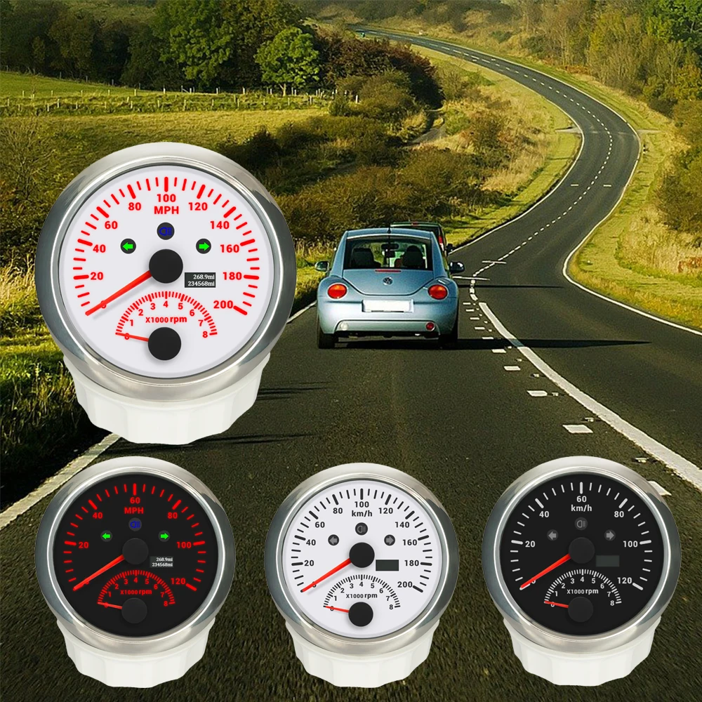 

RHAXEL 85mm GPS Speedometer 0-120KM/H 0-200KM/H Odometer with Tachometer 0-8000RPM for Auto Car Truck with Red Backlight 9-32V