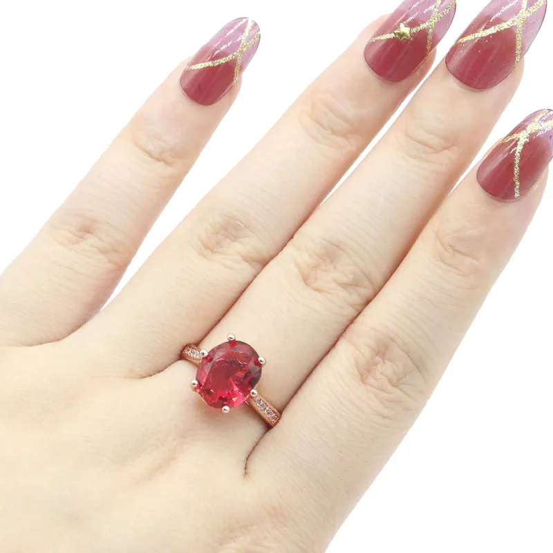 

21x12mm Highly Recommend Pink Raspberry Rhodolite Garnet CZ Female Engagement Rose Gold Silver Rings Wholesale Drop Shipping
