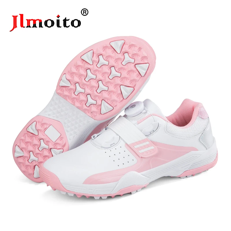 

Women Leather Golf Shoes Quick lacing Non-slip Spikeless Golf Sneakers Golf Training Sneakers Spin Buckle Golf Athletic Shoes