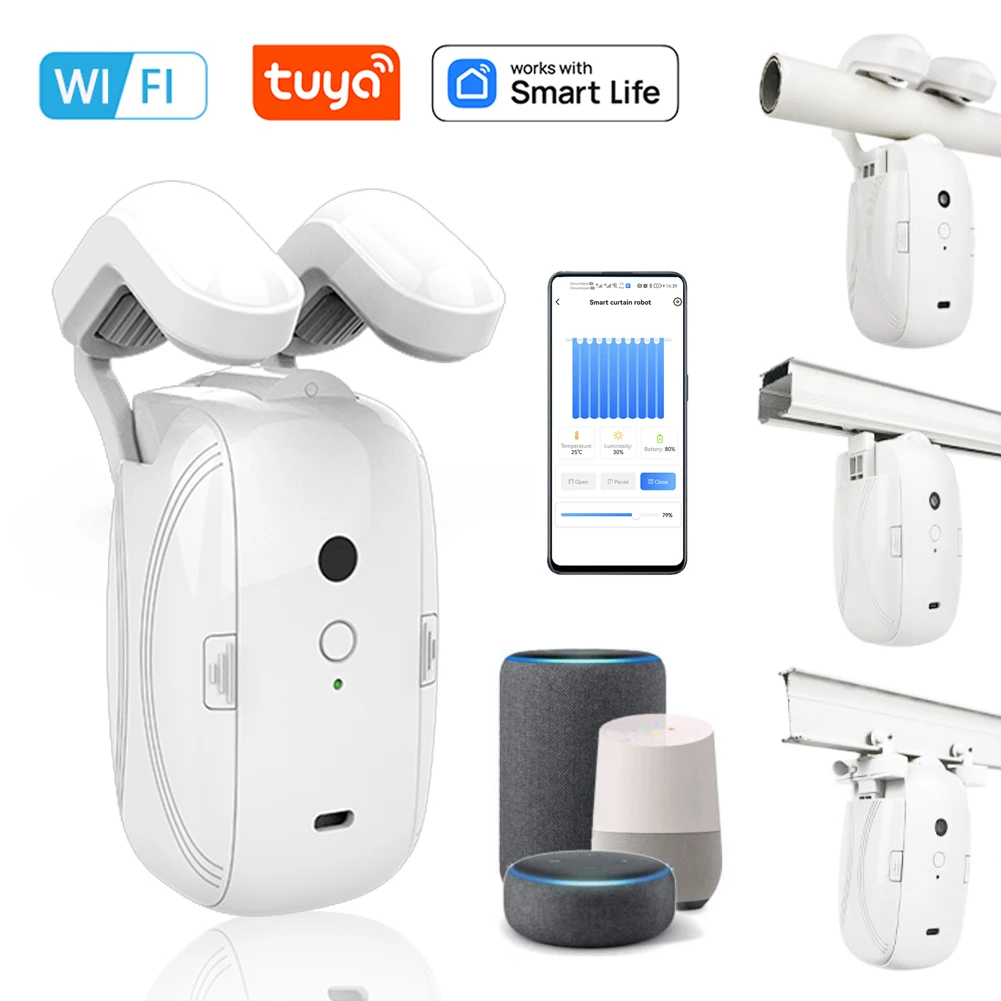 Apriscatole Automatico Robot Smart Curtain Device Remote App Controllo Vocale Con Sensore Di Luce Ricaricabile Timer Per Google Alexa