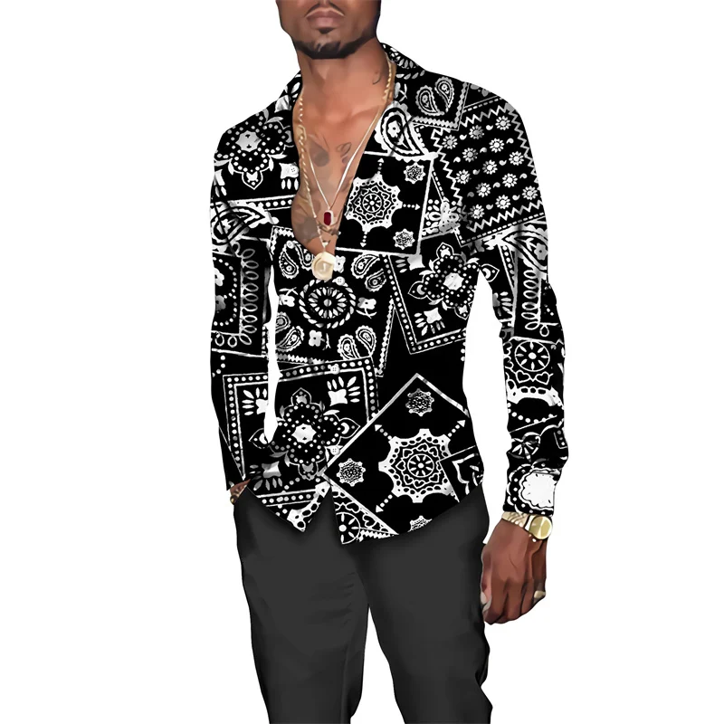 Гавайская рубашка с винтажным принтом пейсли мужские шикарные топы отложным