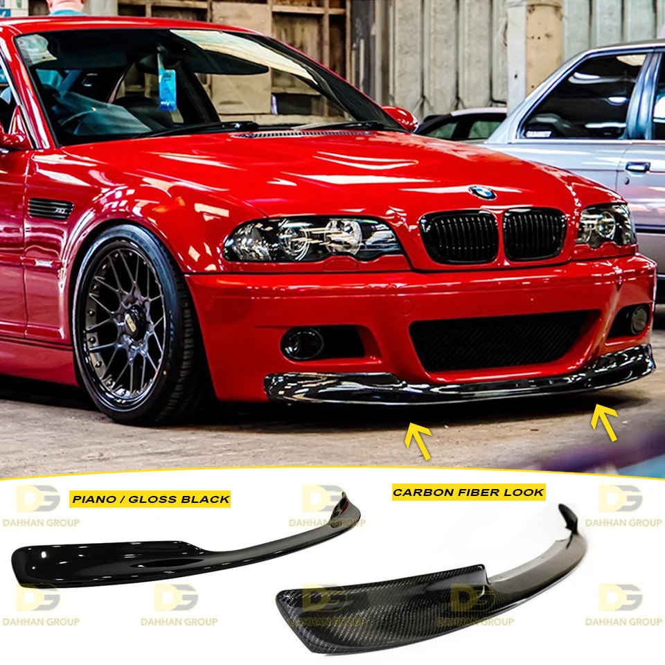 B.M.W E46 M3 1997-2006 Front Splitter Lip Blade Spoiler Wing Extension Carbon Look or Gloss Black Plastic M3 Kit Tuning