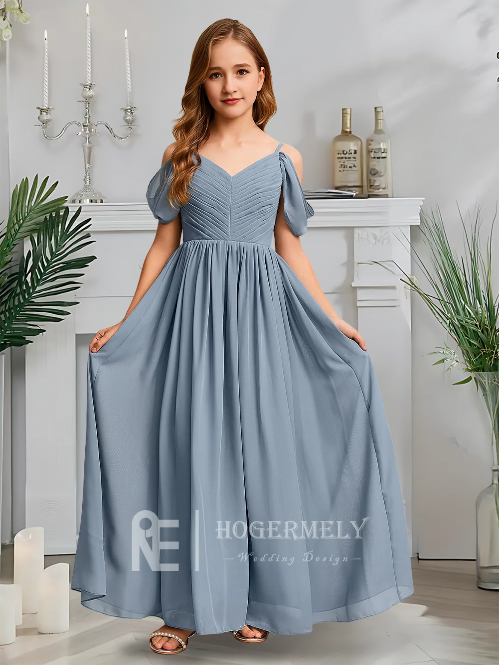 Платье подружки невесты с открытыми плечами синее платье цветочным узором для