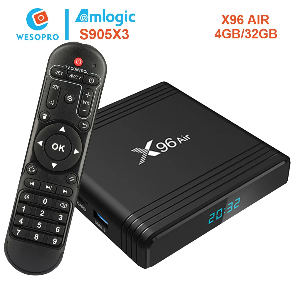

ТВ-приставка X96 Air Amlogic S905X3 Android 9,0, 2 диапазона 4 ГБ, 32 ГБ, Wi-Fi, 4K, 8K, 24fps, медиаплеер