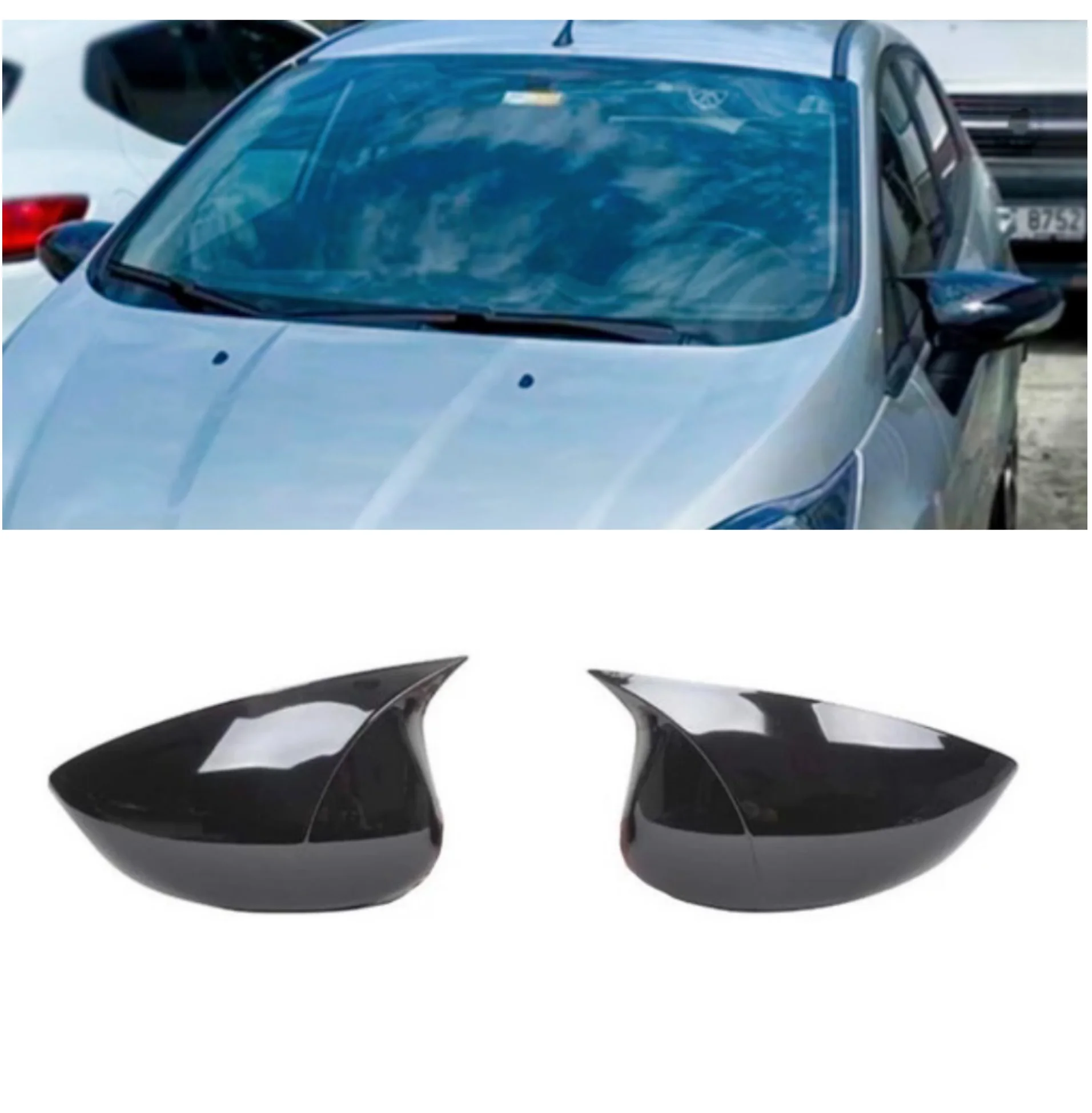 Bat Style Mirror Cover For Ford Fiesta 2008 2017 Car Accessories 2 Piece Cover Glossy Black Shields Exterior Parts Lip Sport