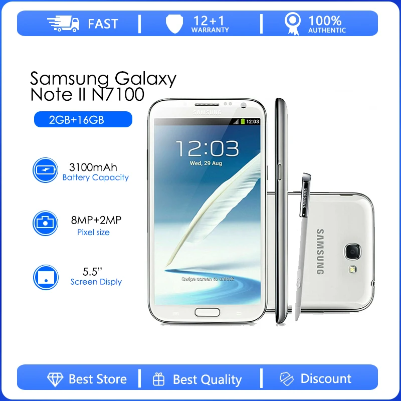 

Восстановленный Смартфон Samsung Galaxy Note II N7100, оригинальный телефон, четырехъядерный, 5,5 дюйма, 8 Мп, GPS, WCDMA