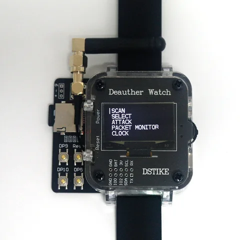 Часы DSTIKE Deauther V4S (Deauthe & Bad USB) ESp8266 + Atmega32u4, Аккумулятор 1000 мАч, SD-карта, USB, резиновый, Ducky, Arduino, силиконовый ремешок