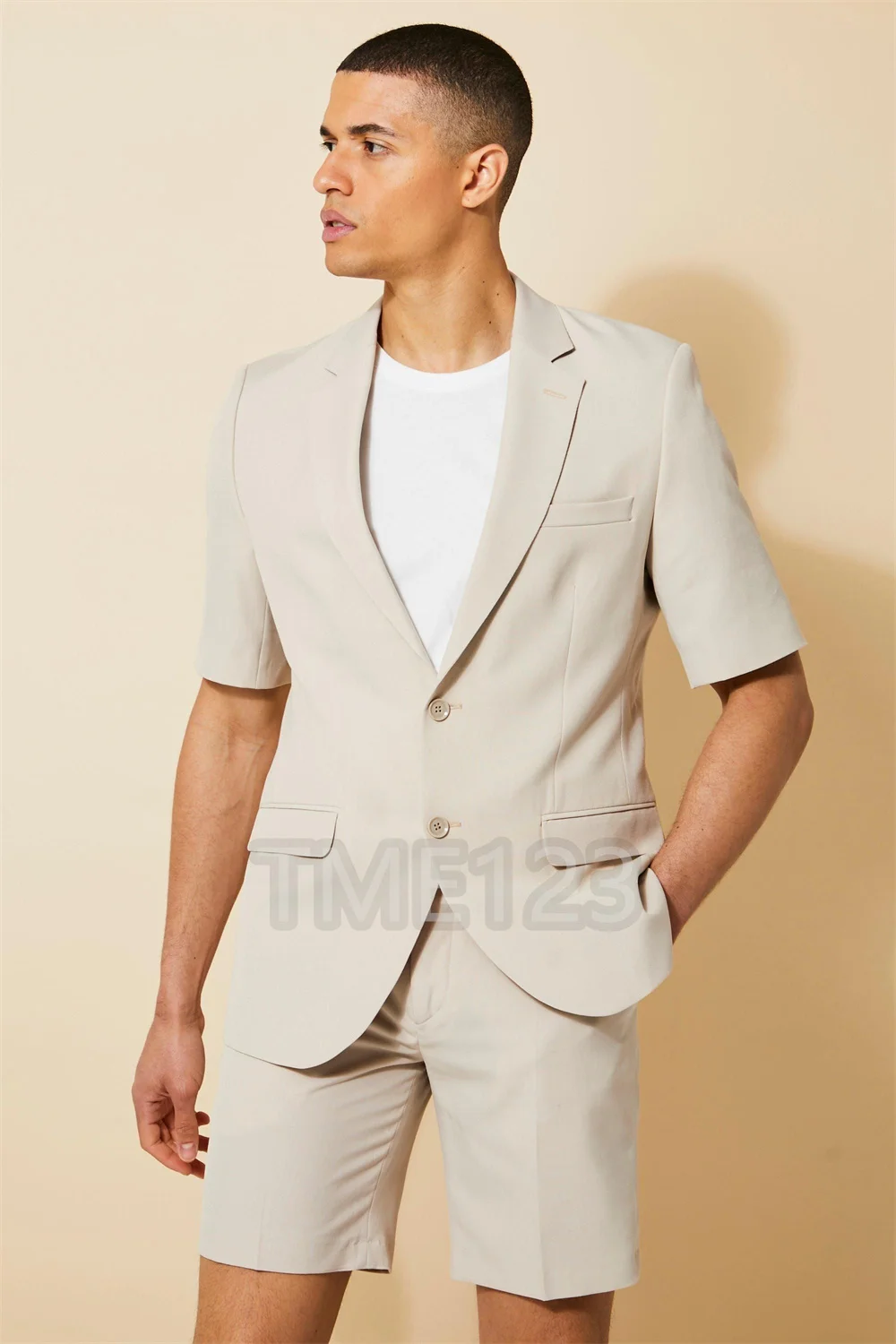 Tailored Made Champagne Mens Suits Short Pants Summer Beach Groom Suit Casual Business Wedding Best Man Blazer