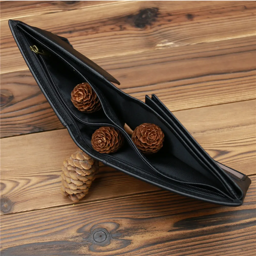 Classic Men's Genuine Leather Slim Wallet with Coin Pocket Vintage Male Credit Card ID Cards Holder Zipper Small Money Purse