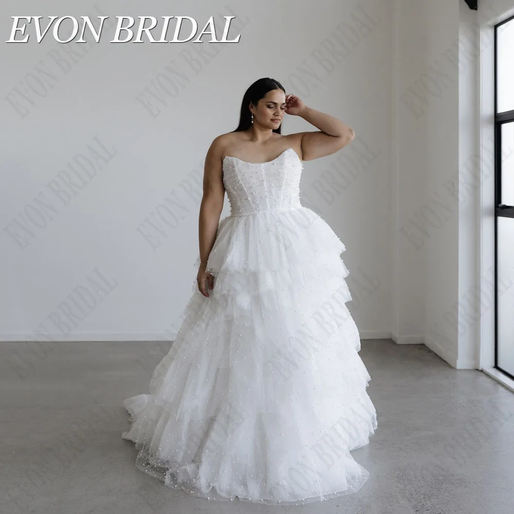 Женское свадебное платье без бретелек EVON ТРАПЕЦИЕВИДНОЕ фатиновое Многоярусное