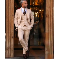 beige 3 pieces suit for men 2022 tailor made slim fit business formal prom suits costum homme blazervestpants