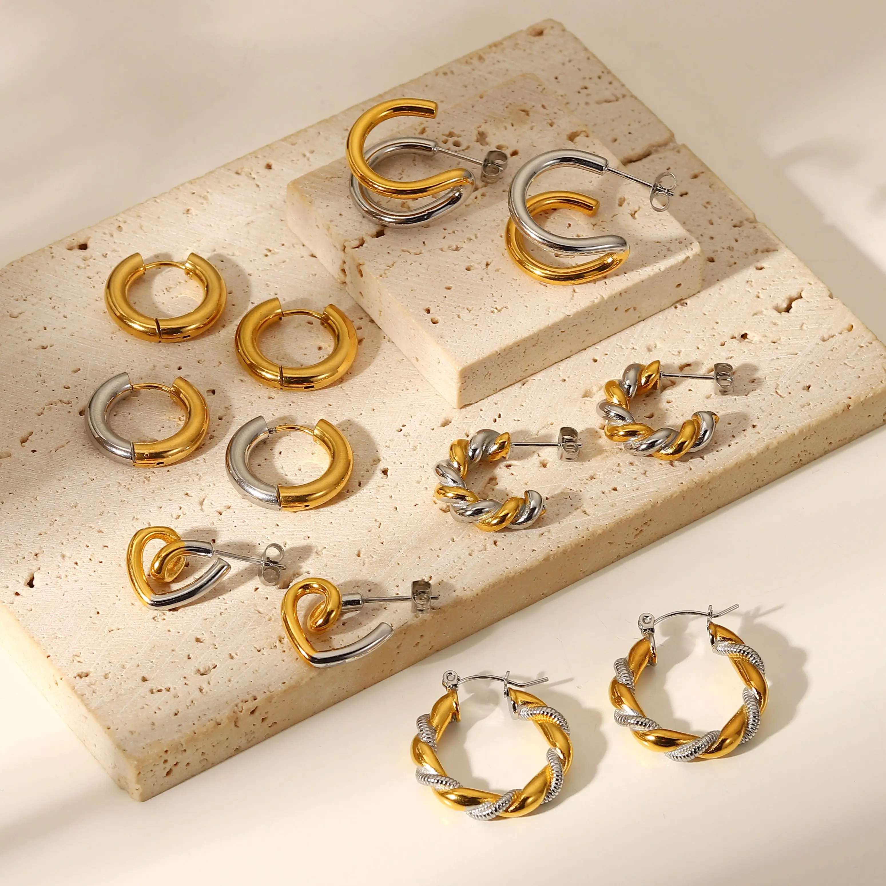 Uworld геометрический двойной слой из нержавеющей стали CC серьги в - Цена: 337.51