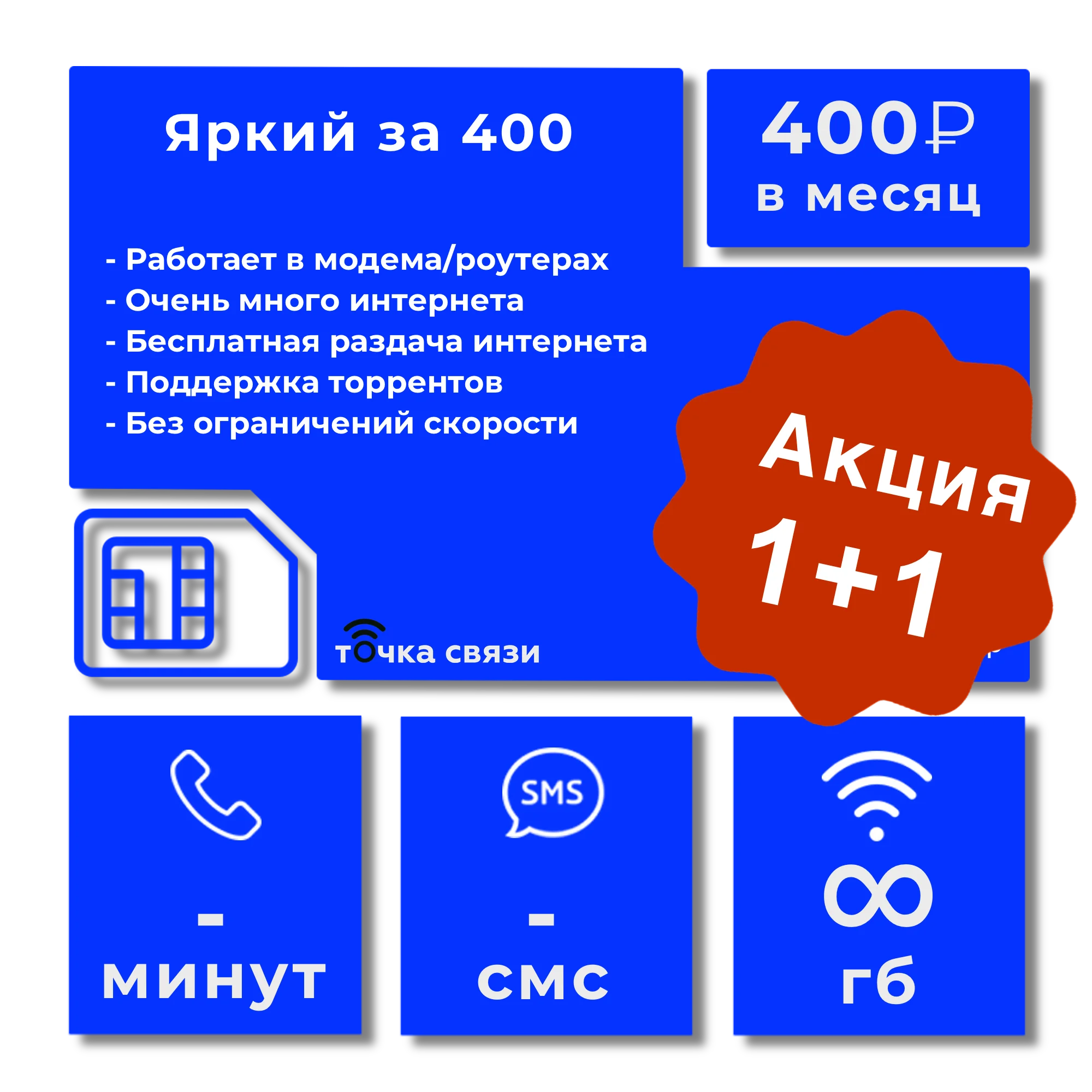 Неограниченный Интернет для модема SIM-карты мобильного Интернета на 400р |