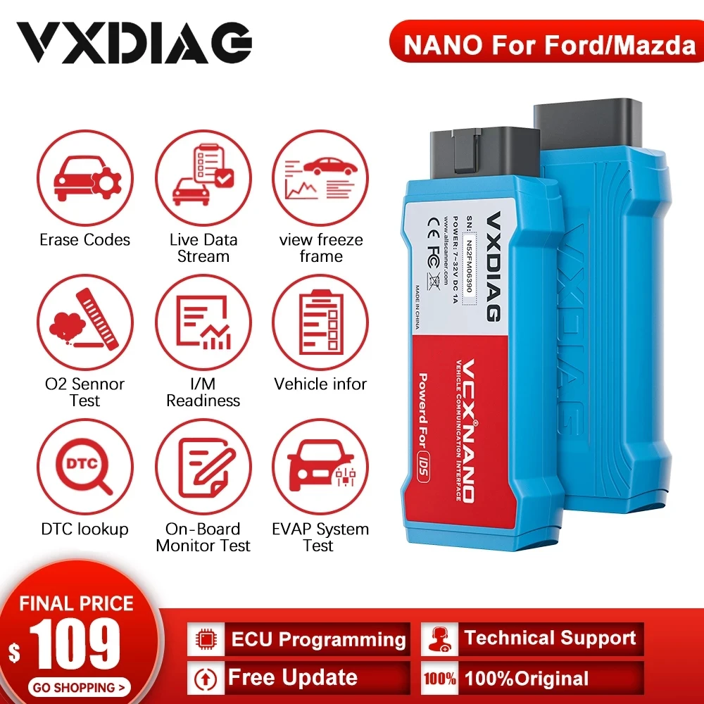 

VXDIAG VCX NANO For Ford OBD2 Car Diagnostic Scanner Tool For Mazda Support J2534 Protocol ECU Programming Free Shipping