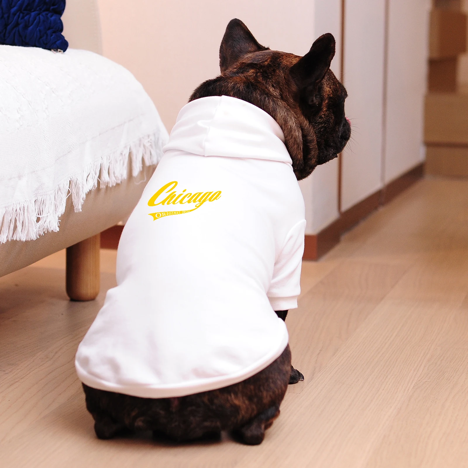 

Dog Hoodies with Leash Hole Letter 'Chicago' Print Small Pet Clothes Zebra Stripe Red White 2022 New Cotton Soft Fabric