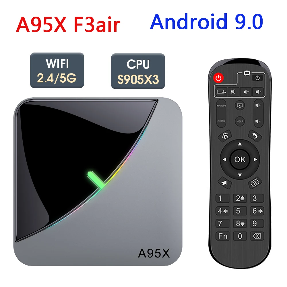 

Smart TV BOX A95X F3 Air 4K 2.4G/5G Dual Wifi RGB Light Amlogic S905X3 4GB 32GB 64GB Android 9 Set Top TV Box