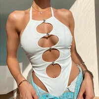 sleeveless tie up hollow out sexy bodysuit halter neck bodycon club party body women outfit high waist solid color street top